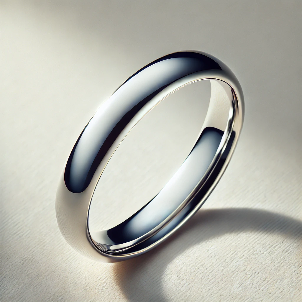 A Narrow Platinum Wedding Ring with a Polished Finish