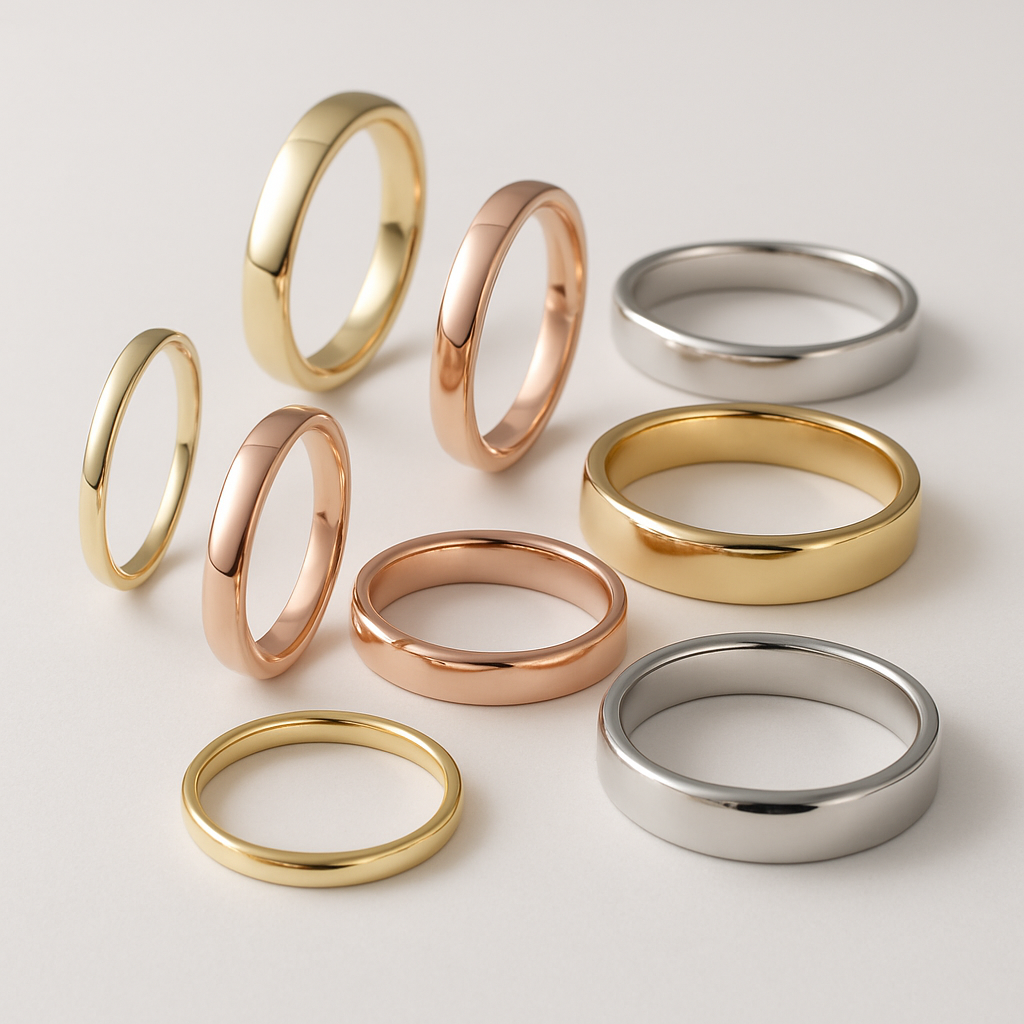 A Group of Nine Wedding Rings In Various Precious Metals and Widths