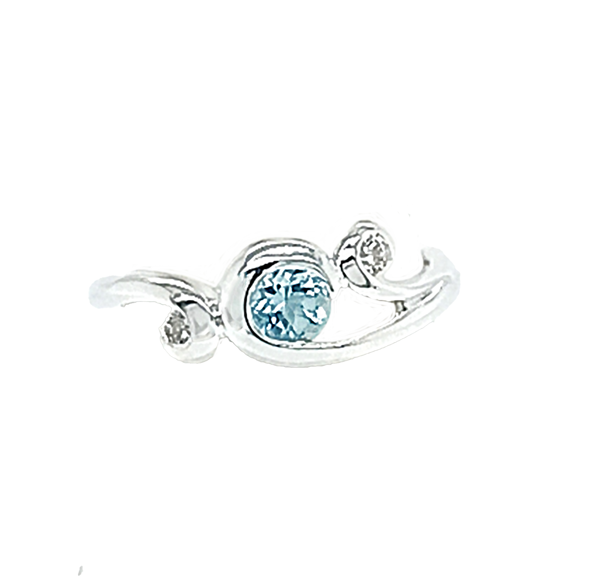 Silver, blue topaz and cz curly ring