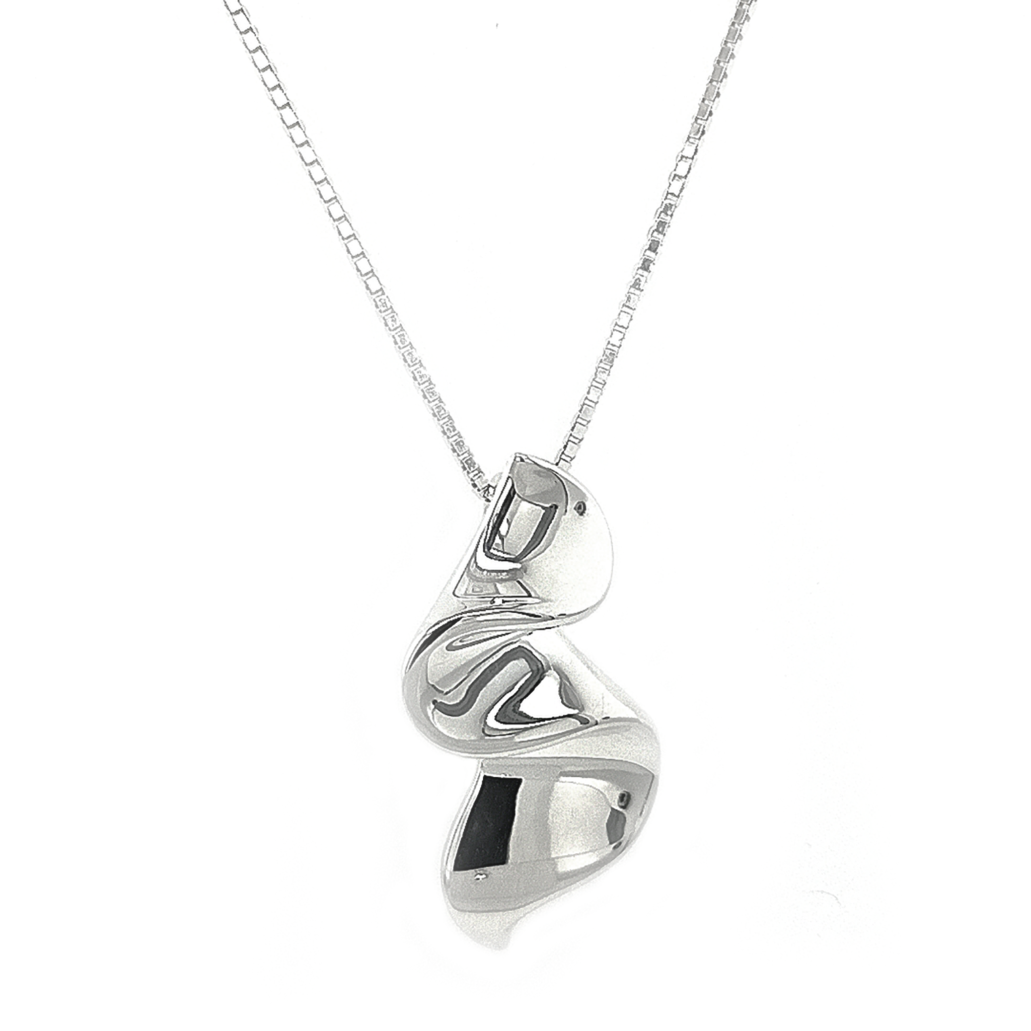 Silver polished wave pendant on chain