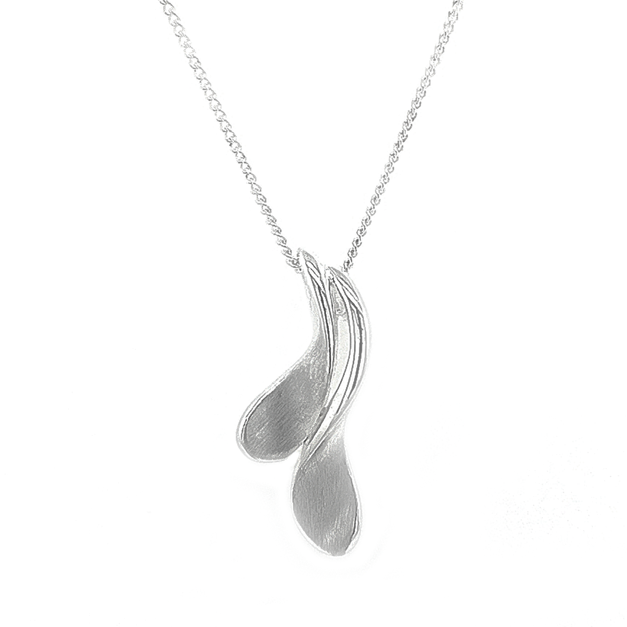 Silver Double Concave Comma Pendant on Chain