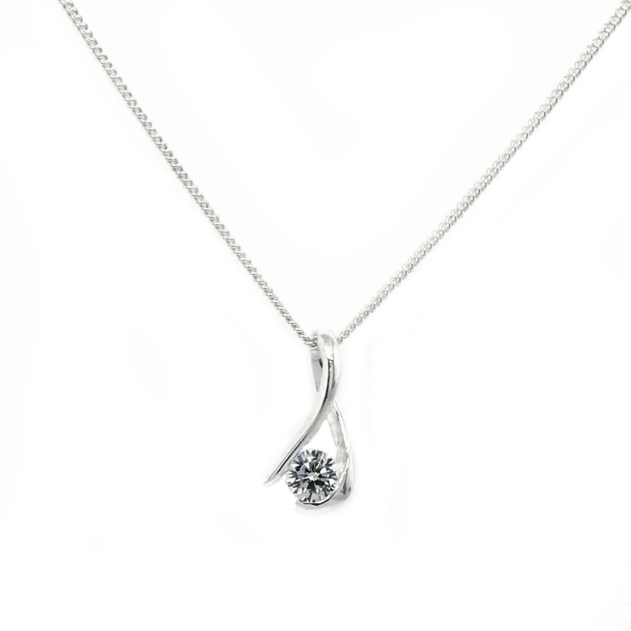 Silver Twist with CZ Pendant on chain