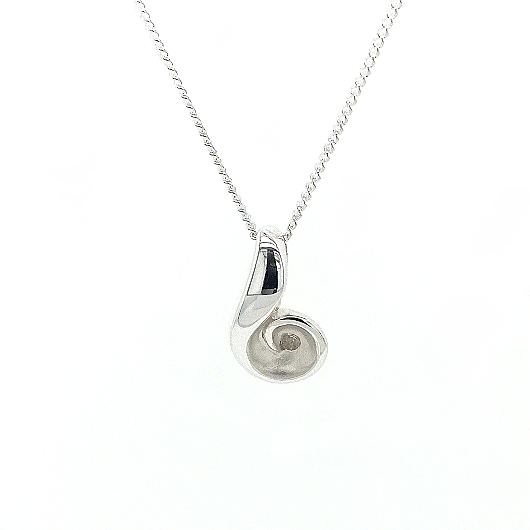 Sterling Silver Diamond Curl Pendant Necklace