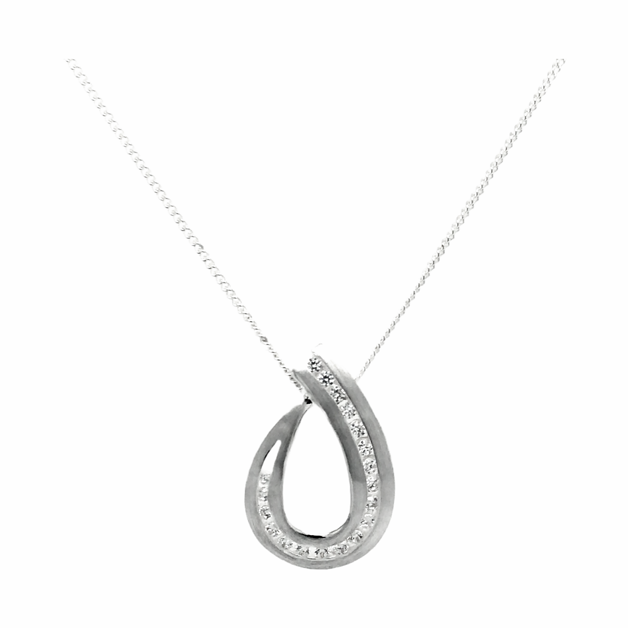 Silver Satin CZ Curl Pendant