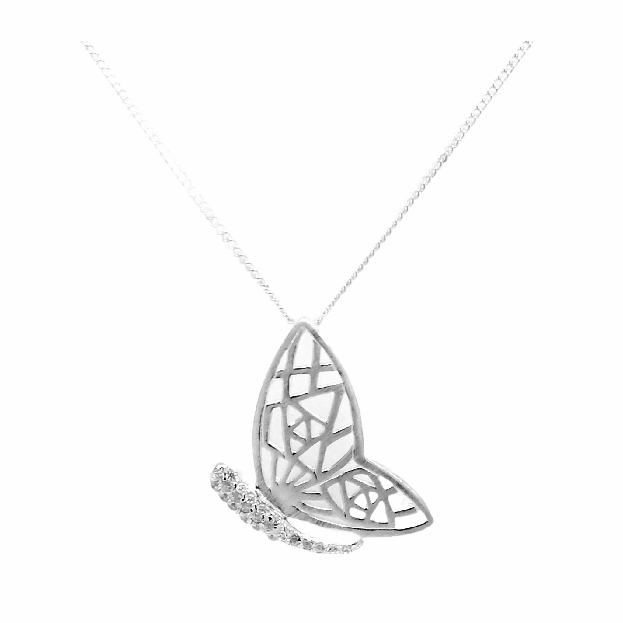 Silver and CZ Butterfly Pendant on Chain