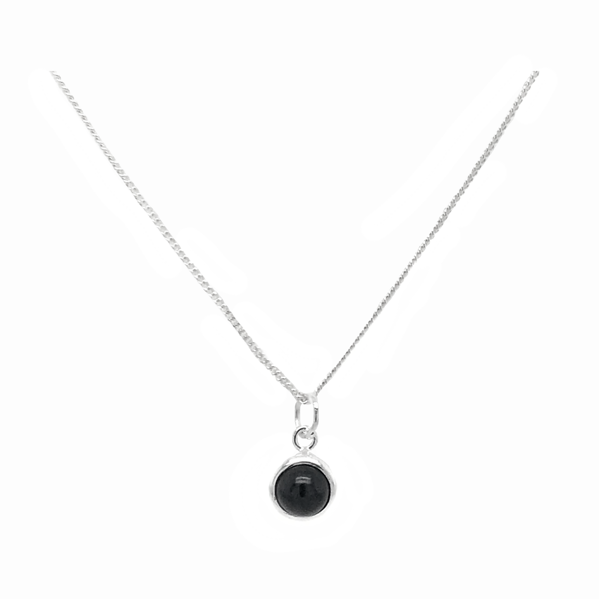 Silver Round Black Onyx Pendant on Chain