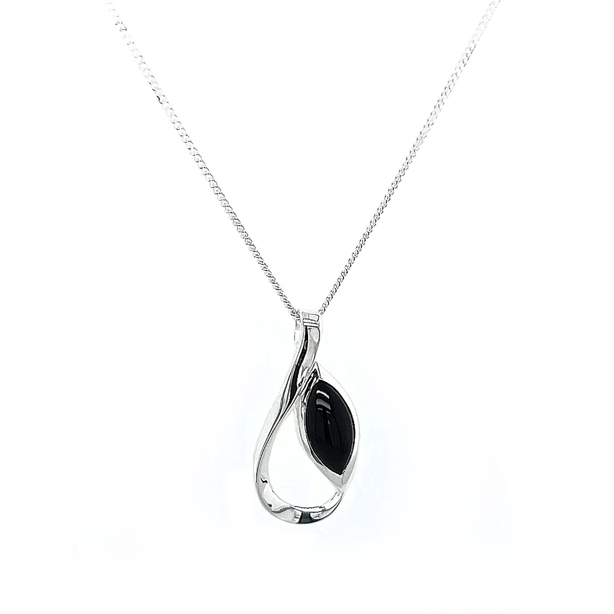 Silver and black onyx loop pendant on chain
