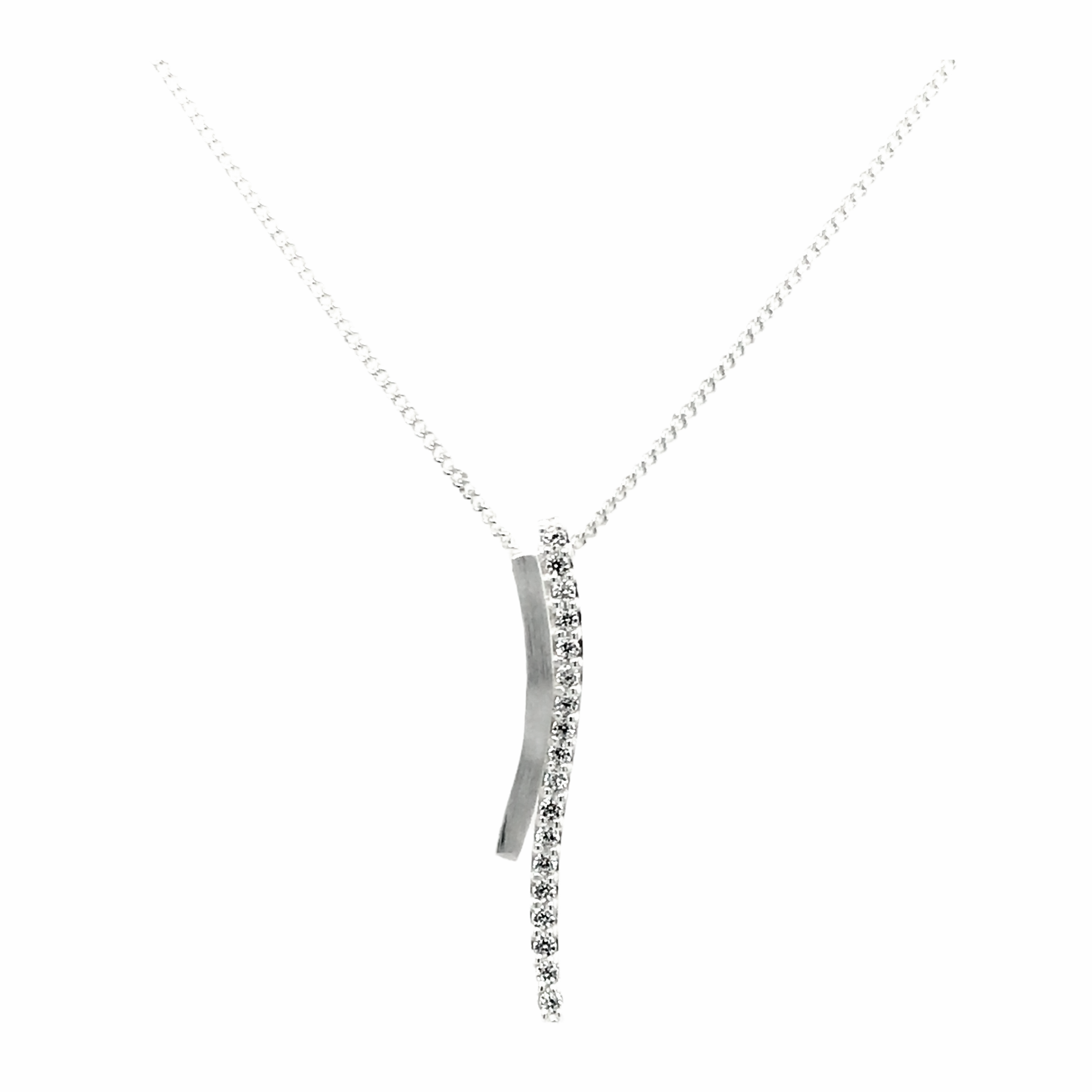 Silver CZ Double Curved Bars Pendant on Chain