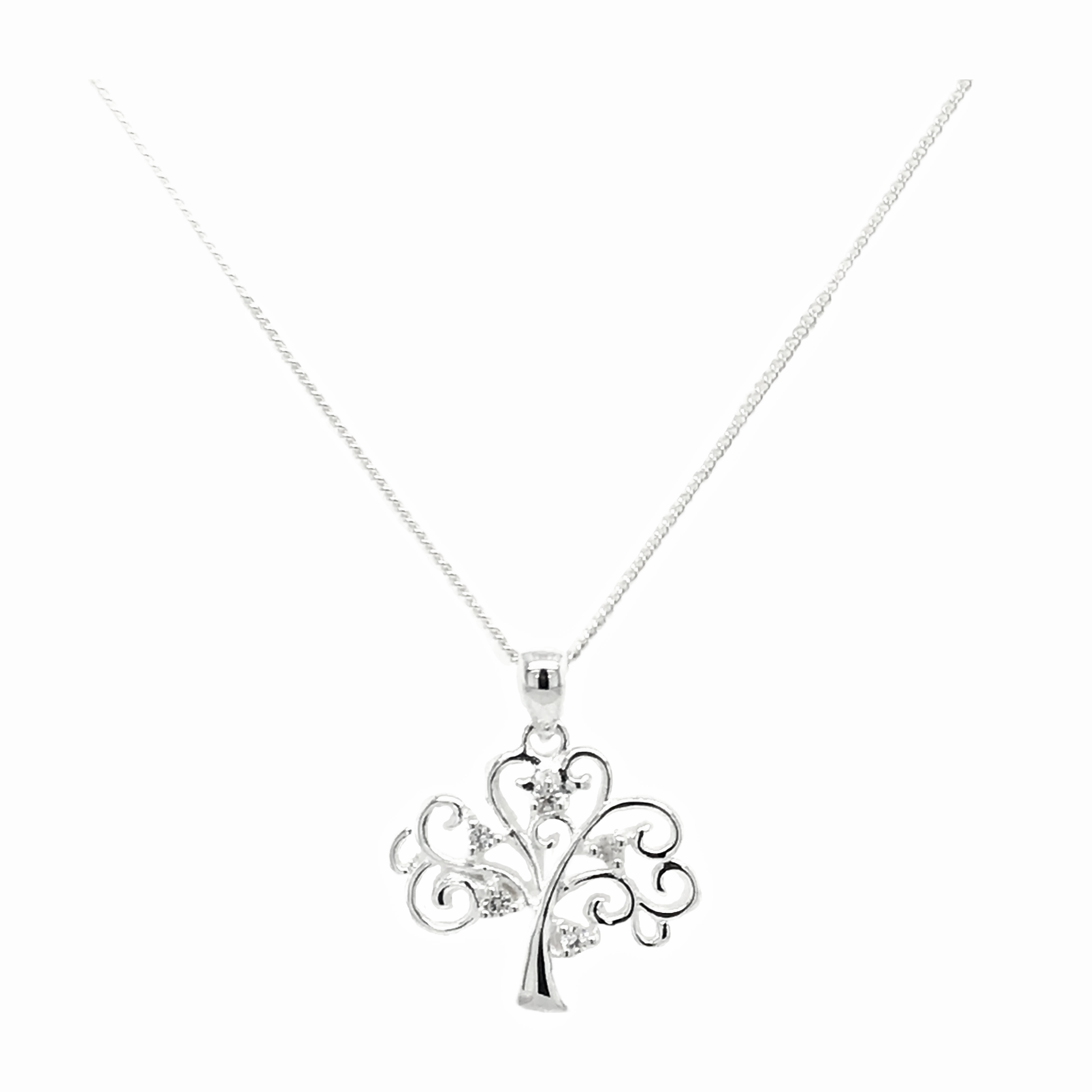 Silver Mulberry Tree Zircon Pendant & Chain