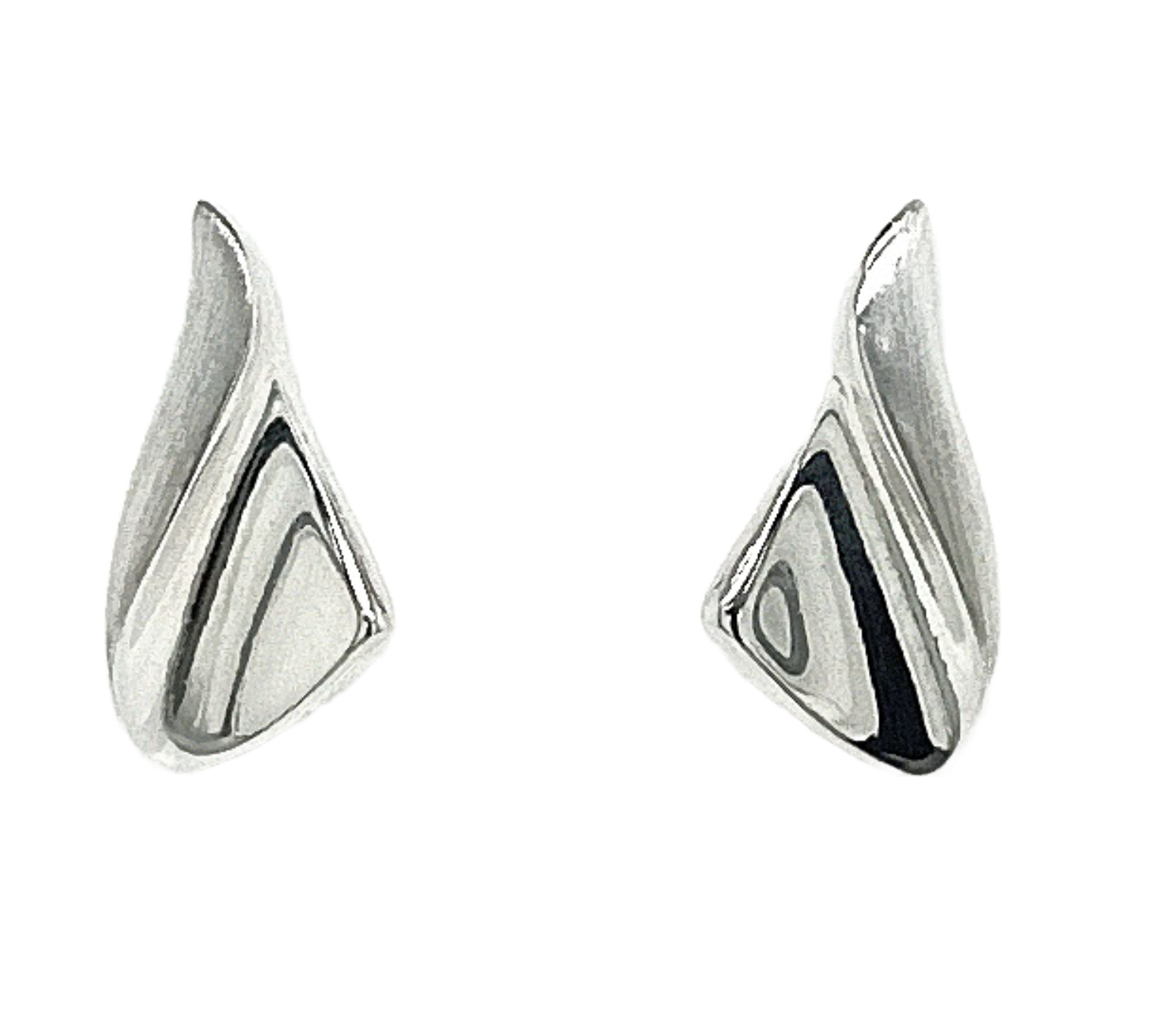 Silver Satin & Polish Curved Triangle Stud Earrings