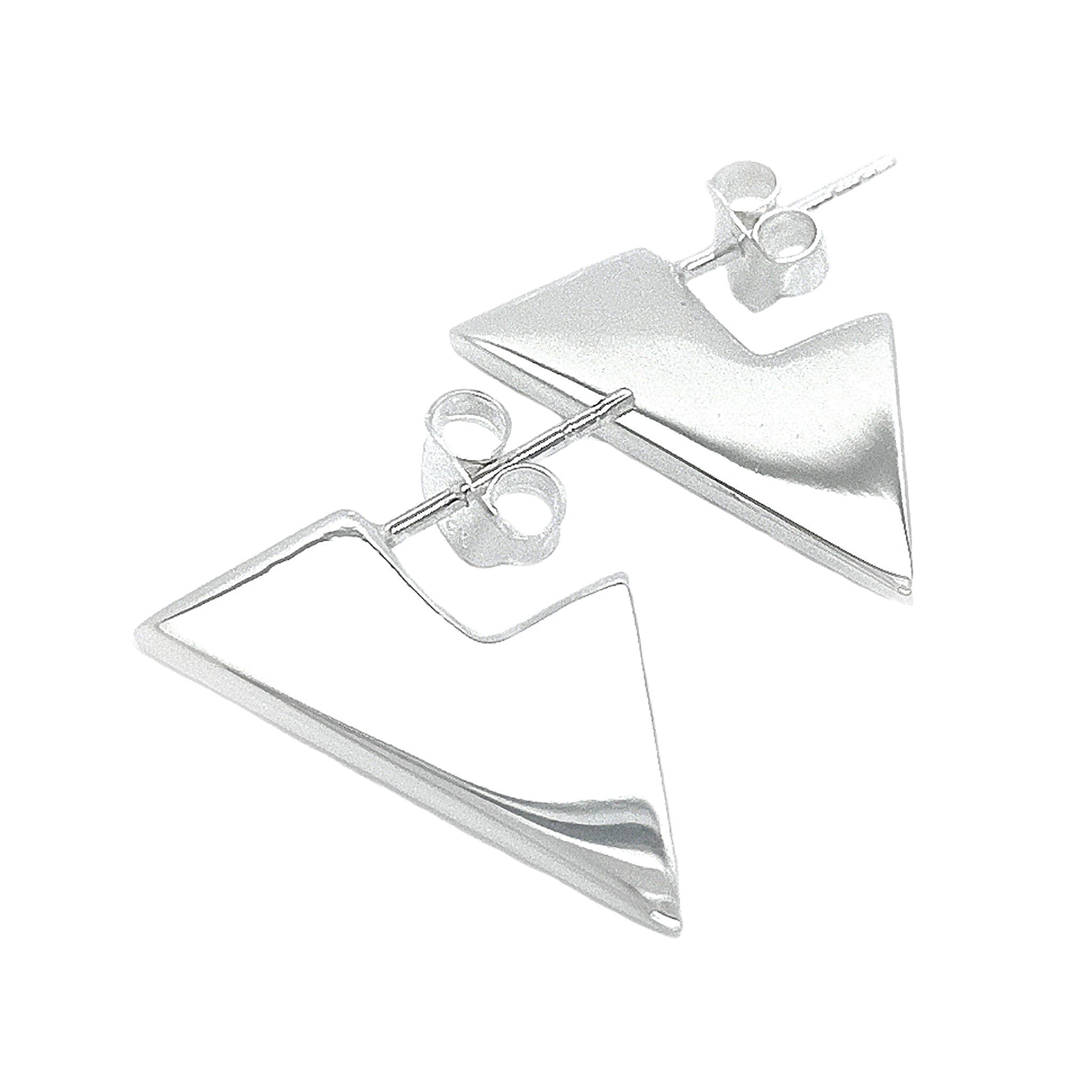 Silver Polished Flat Triangle Stud Earrings