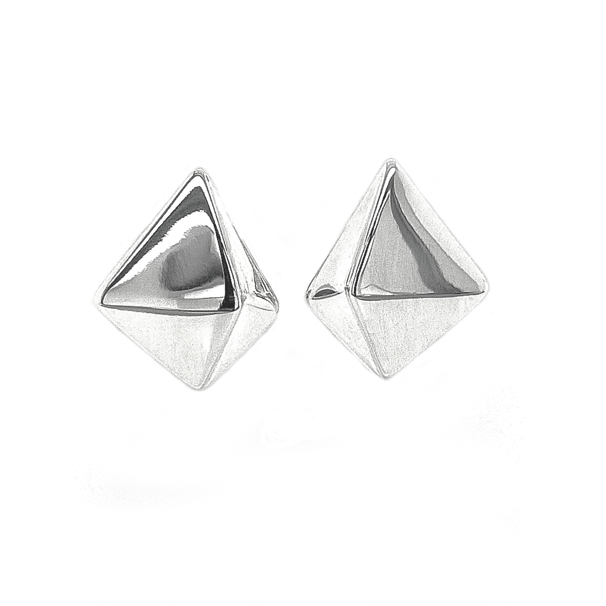Silver Polished Pyramid Stud Earrings
