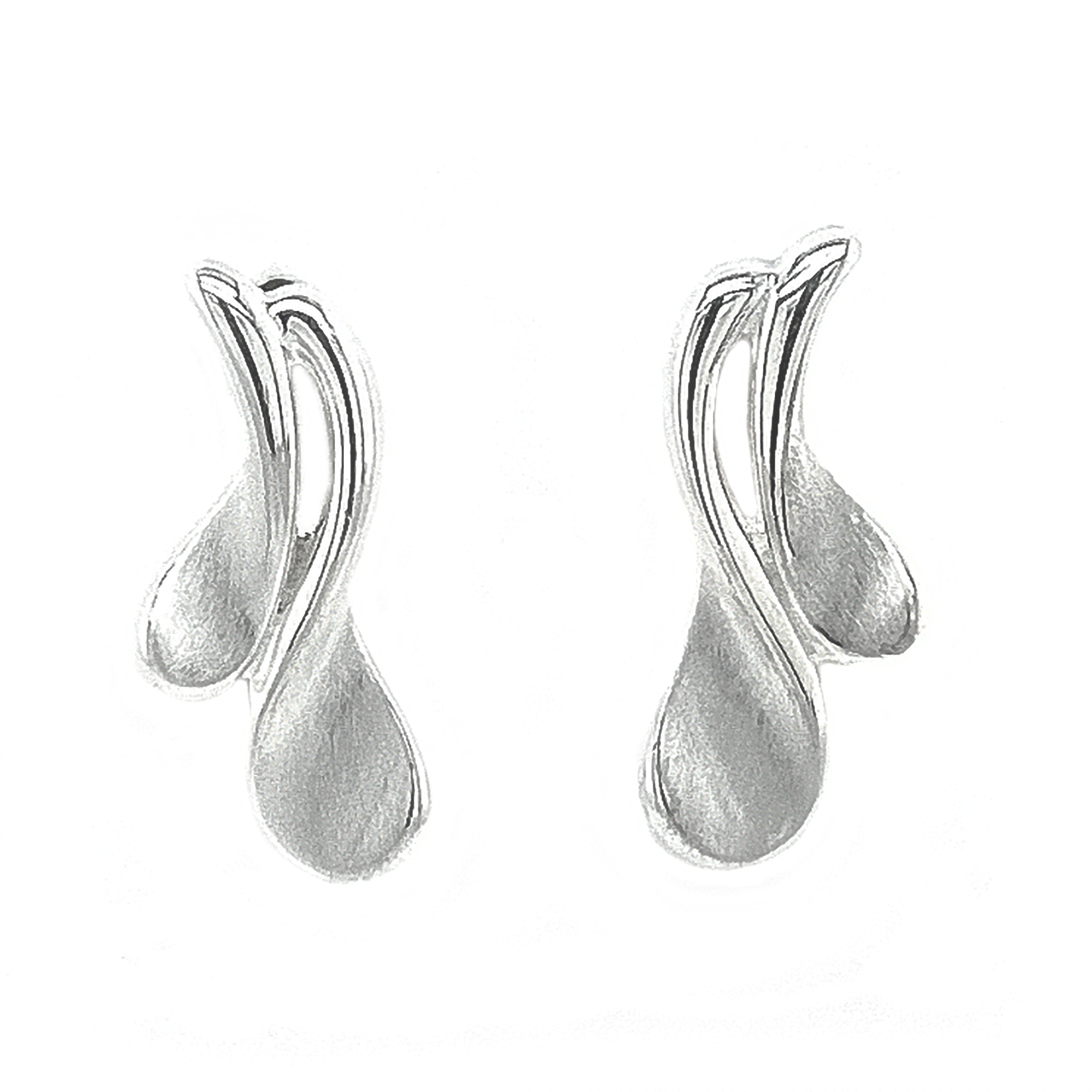 Silver Double Concave Commas Drop Earrings