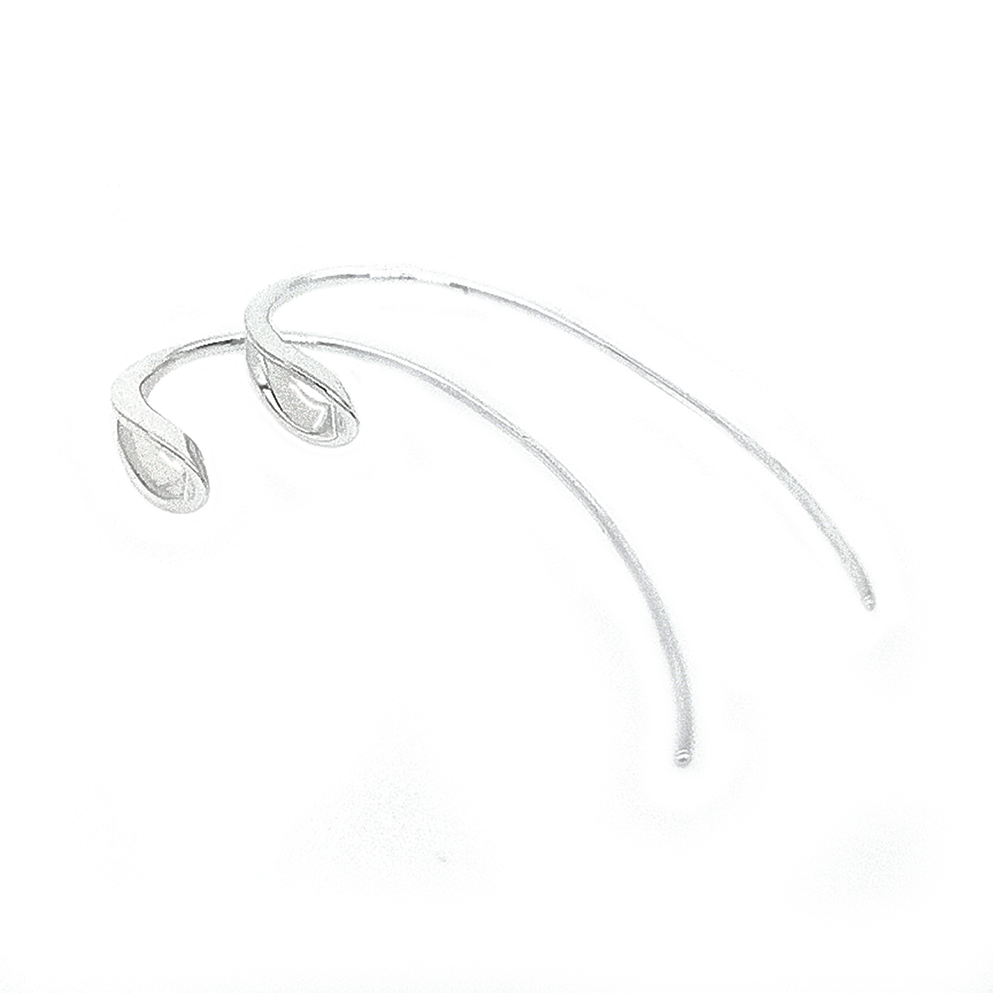 Silver Polish Concave Pear Shape Long Sweep Wire Earrings