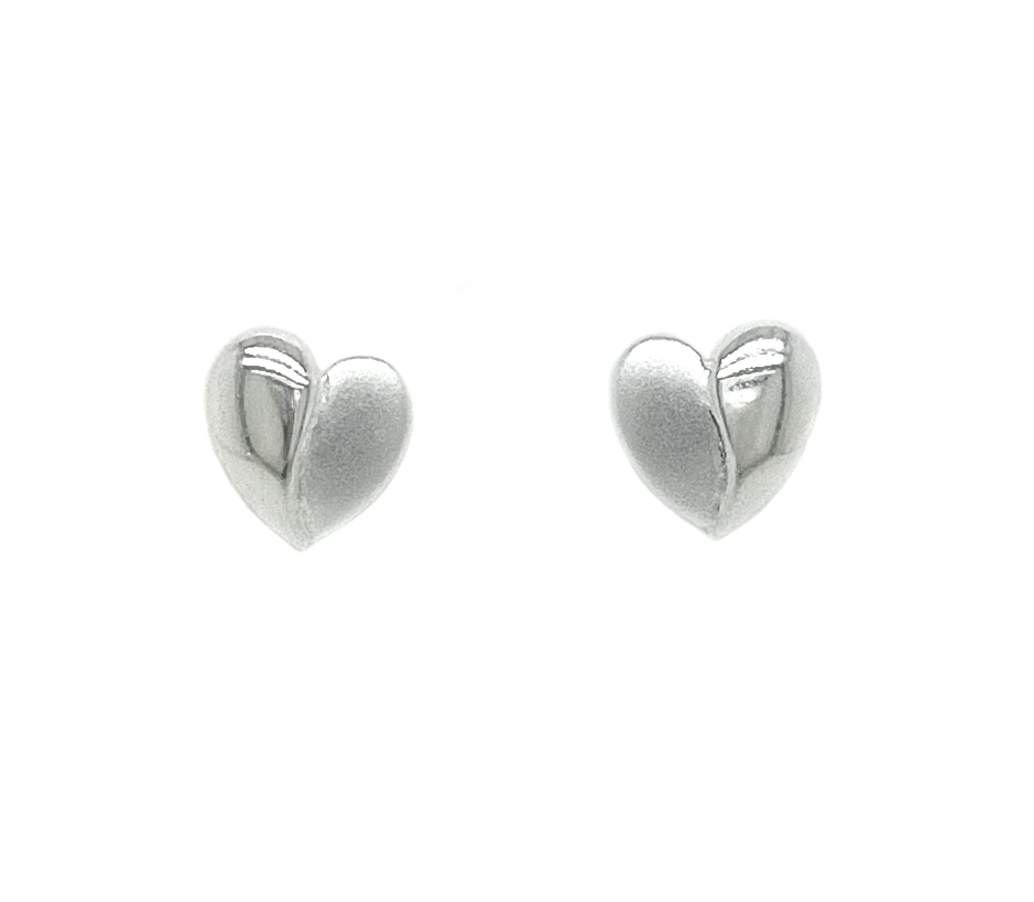 Silver Matt and Polished Heart Stud Earrings