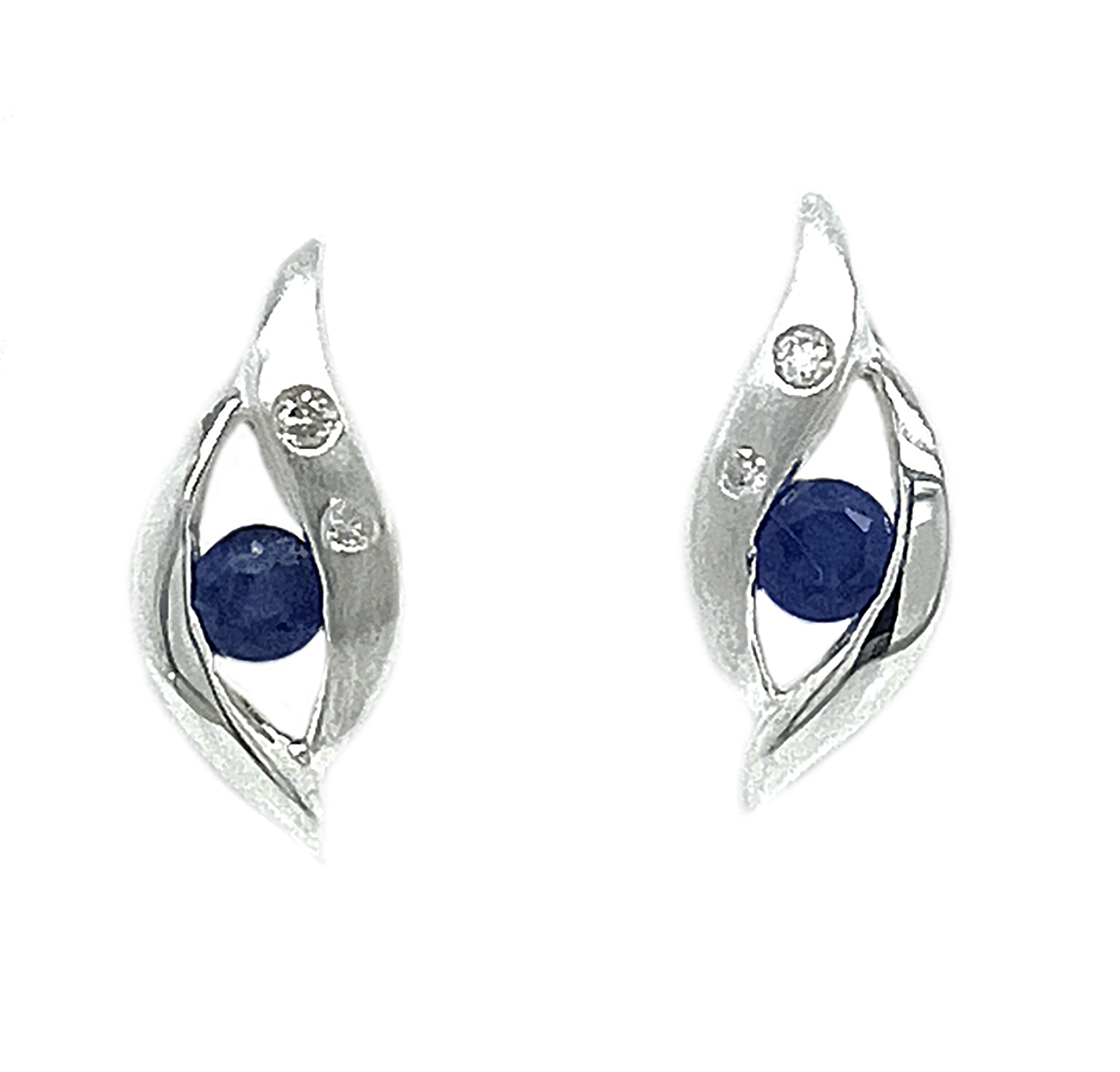 Silver Safira Blue Sapphire & Diamond Stud Earrings