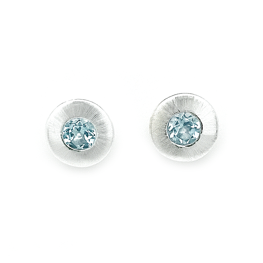 Silver Halo Blue Topaz Stud Earrings