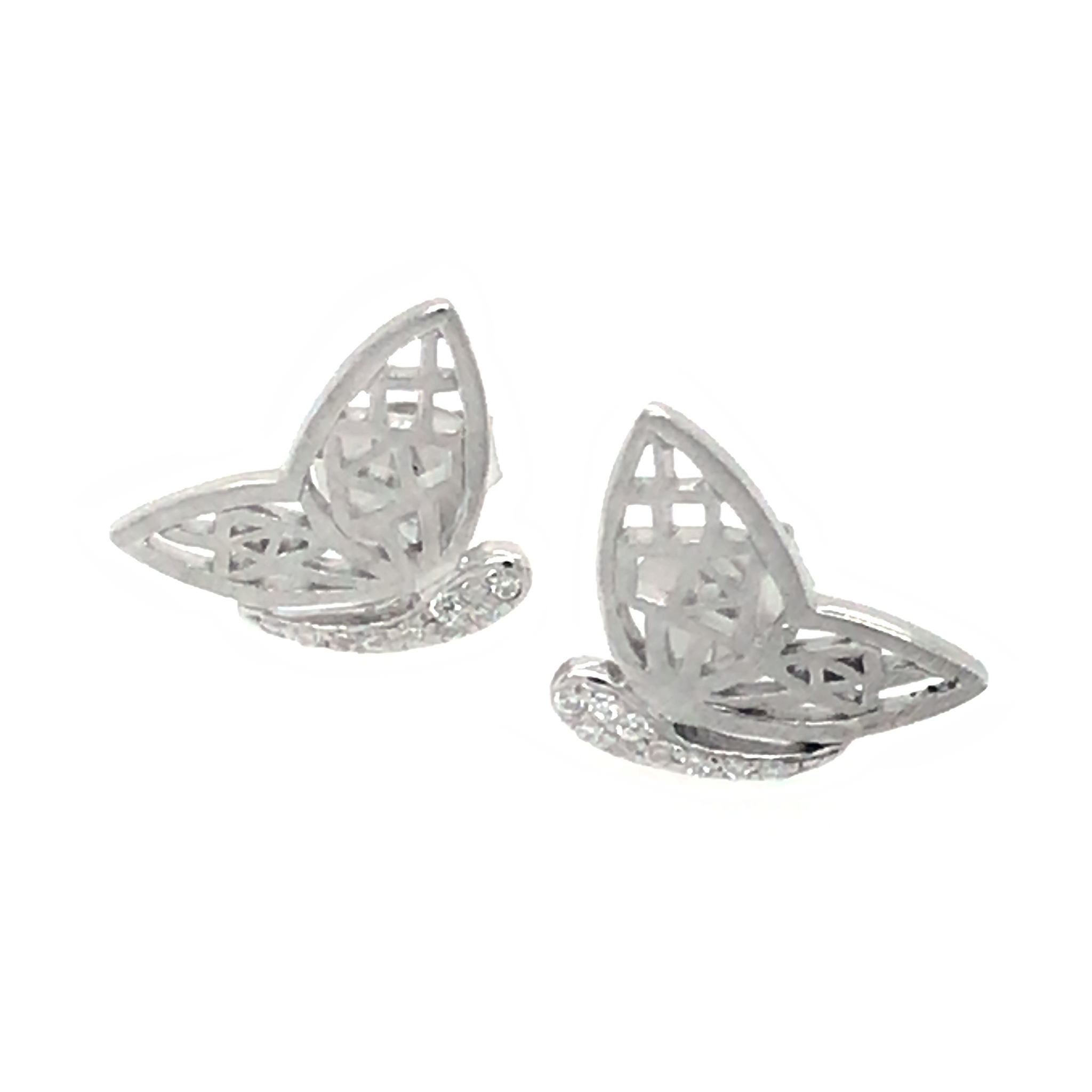 Silver and CZ Butterfly Stud Earrings