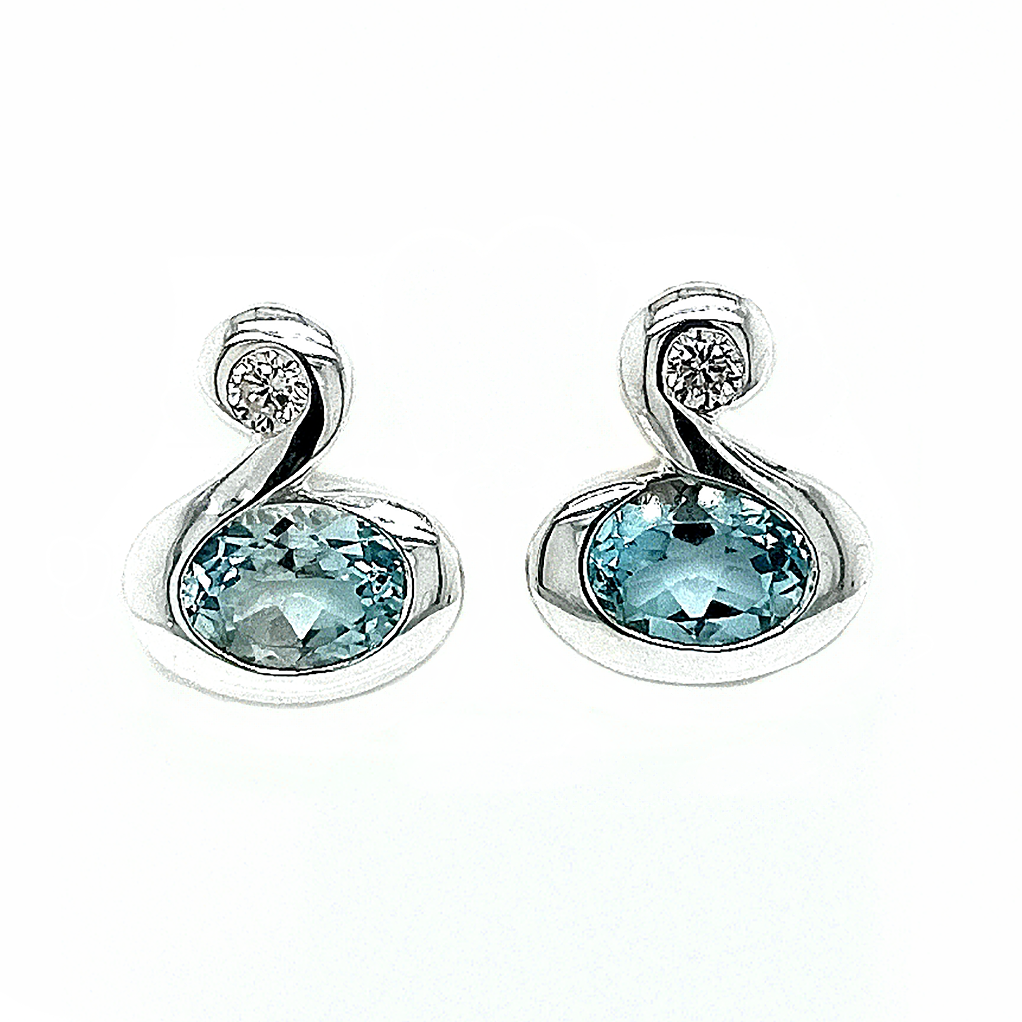 Silver Oval Blue Topaz and CZ Earrings