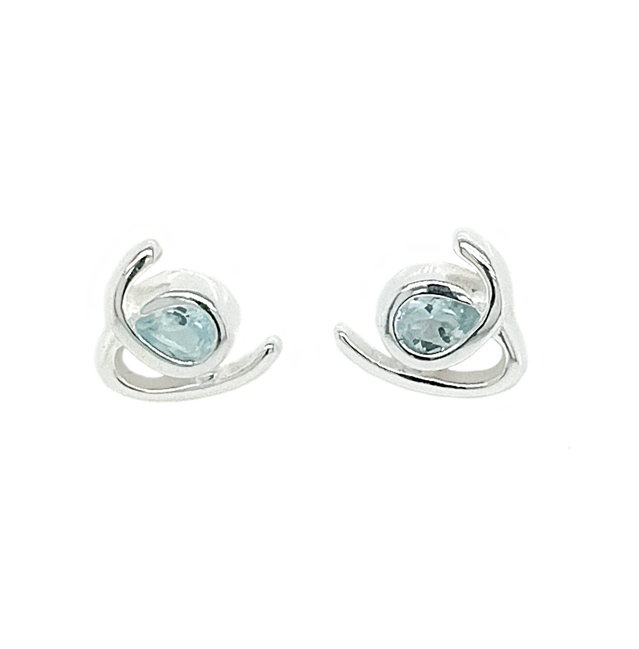 Silver Pear Shaped Blue Topaz Doodle Stud Earrings