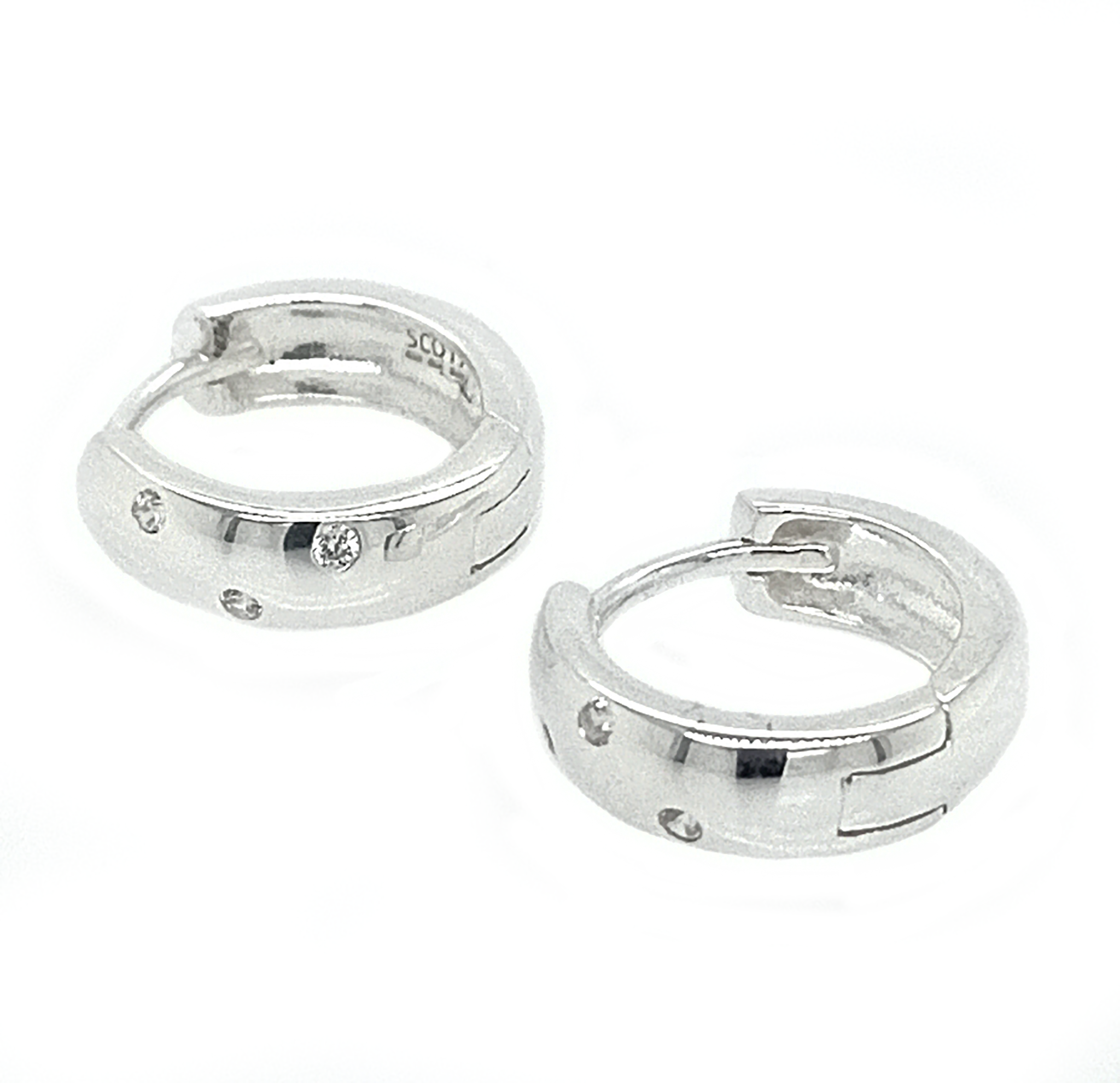 Silver CZ hinged hoop earrings