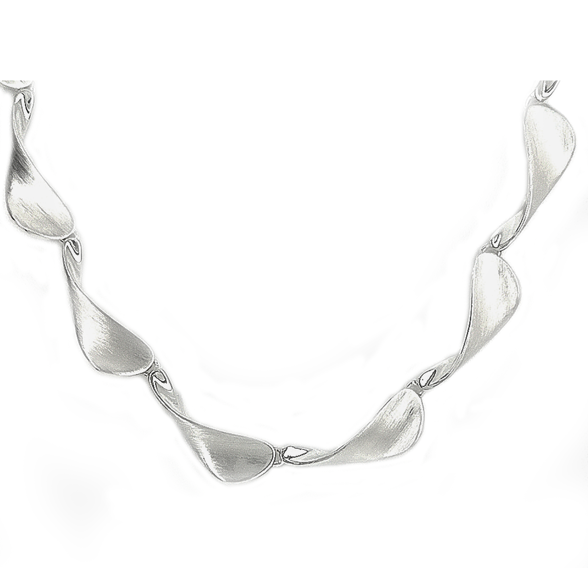 Silver Satin and Polished Concave Curved Link Necklace
