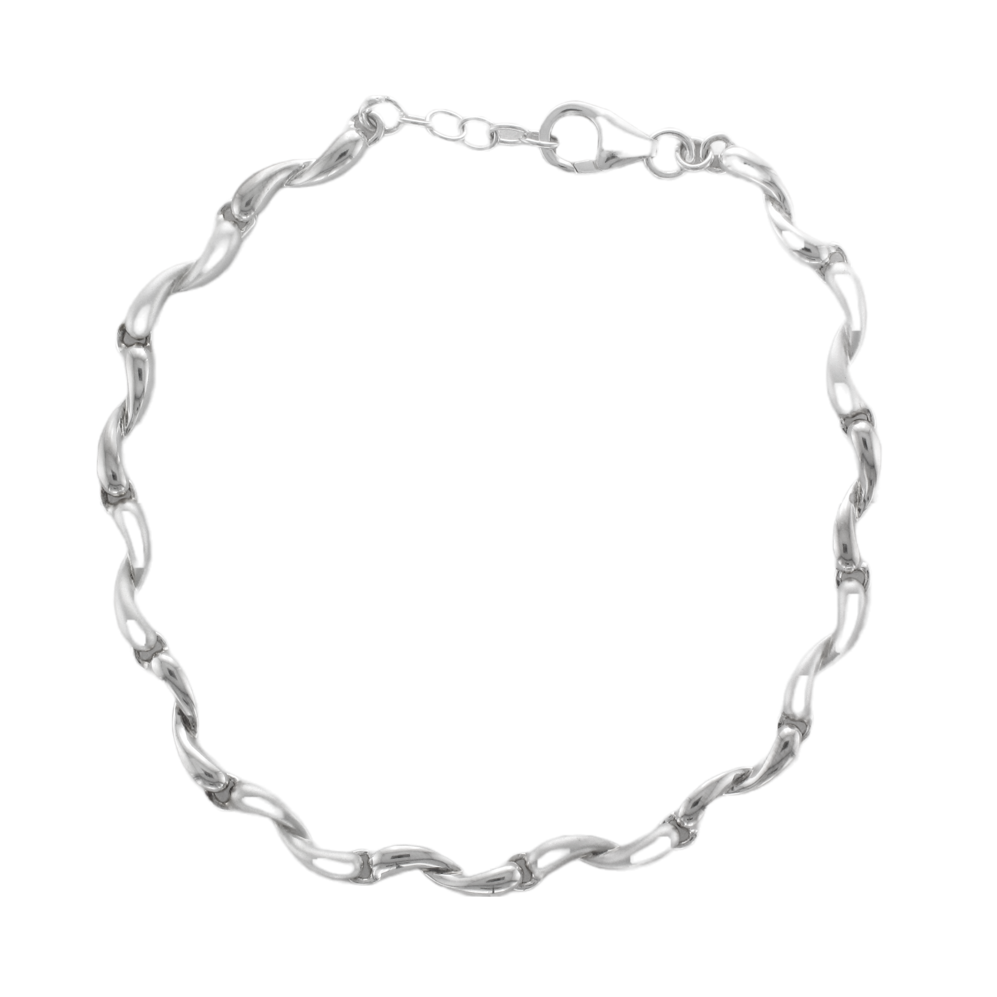 Silver Satin/Polished Fine Twisted Curve Link Bracelet