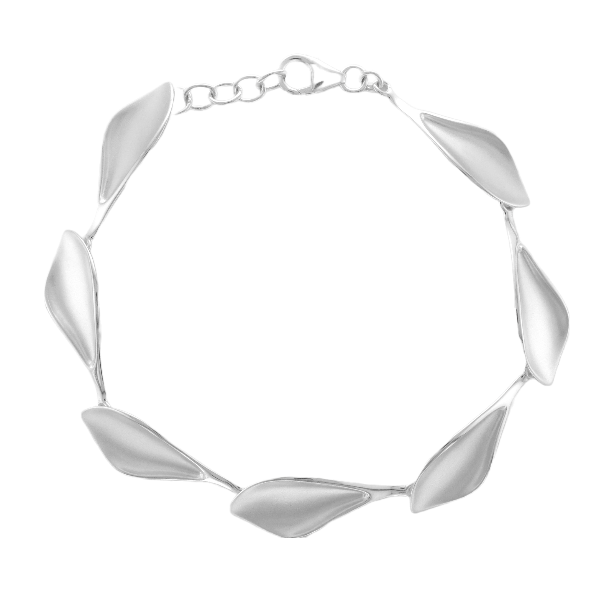 Silver Matt Concave Leaf Shaped Link Bracelet