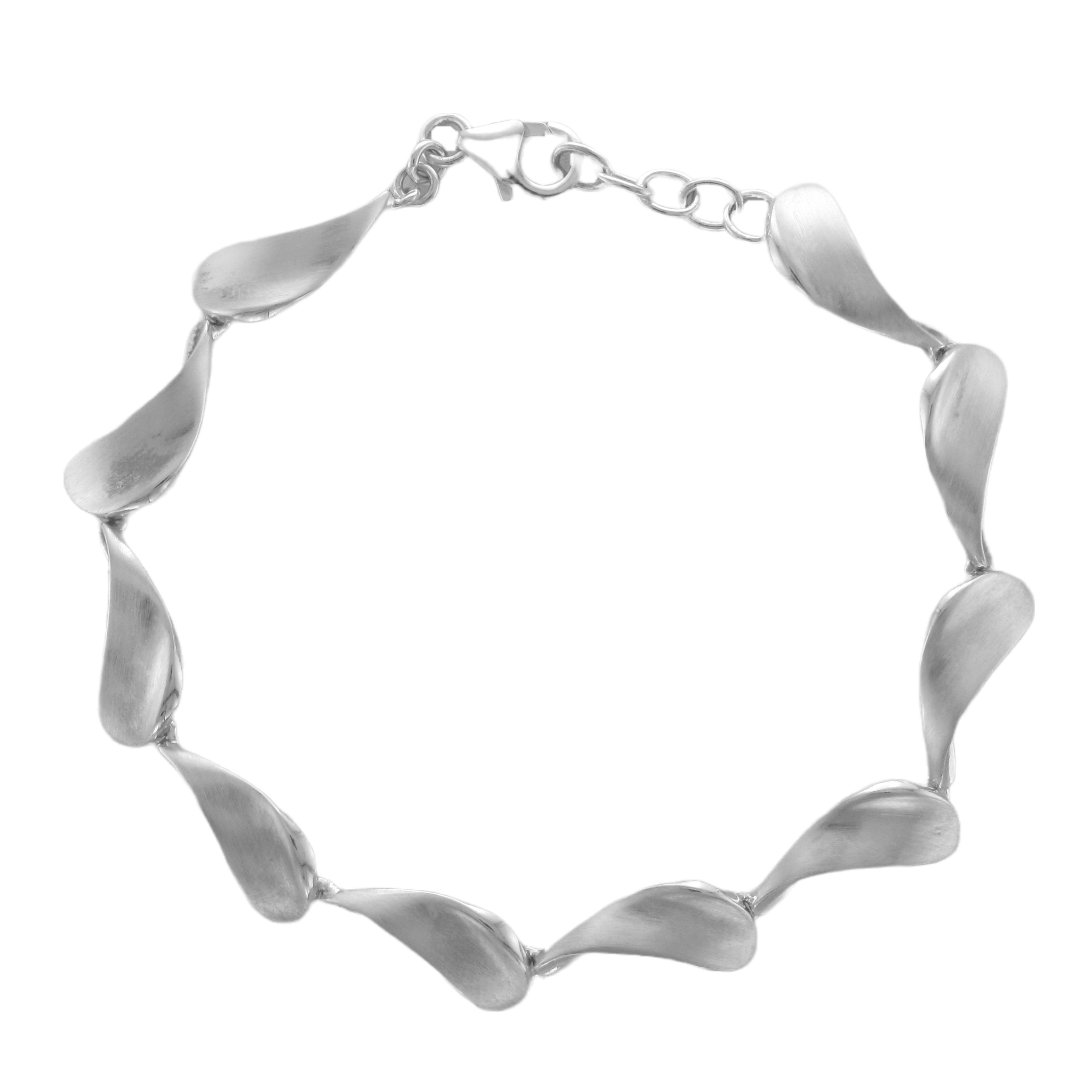 Silver Satin and Polished Concave Curved Link Bracelet