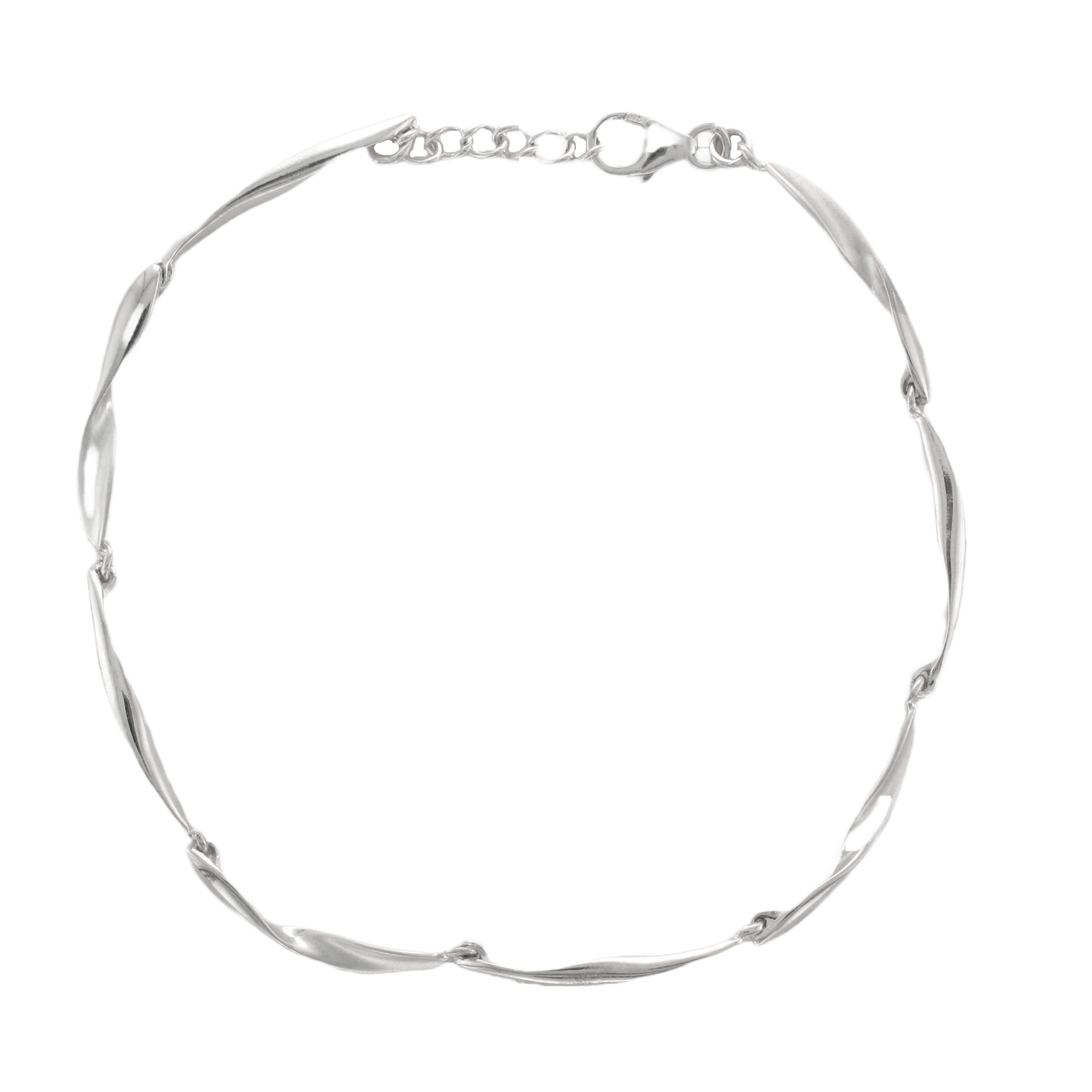 Silver Satin and Polished Twisted Link  Bracelet
