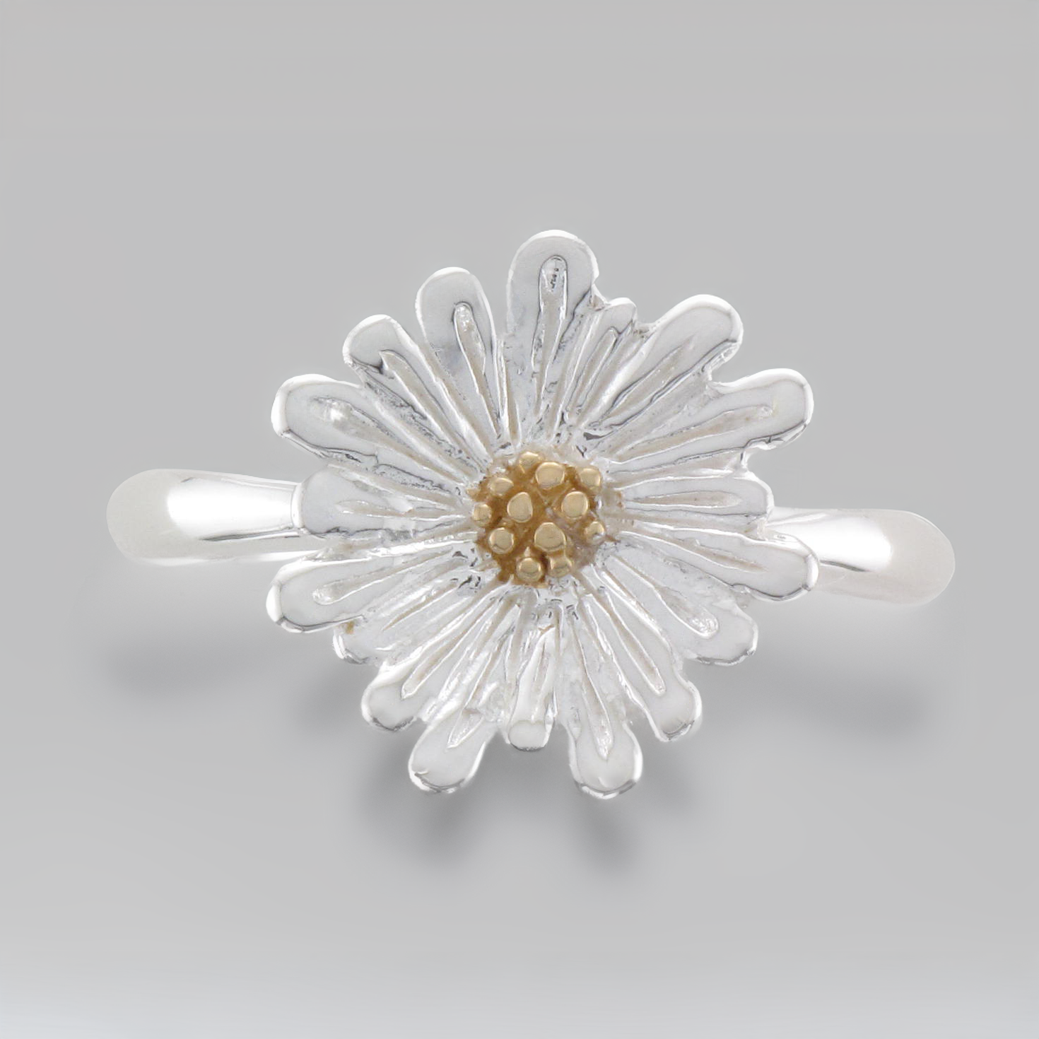Silver Yellow Gold Plated Detail Erigeron Ring