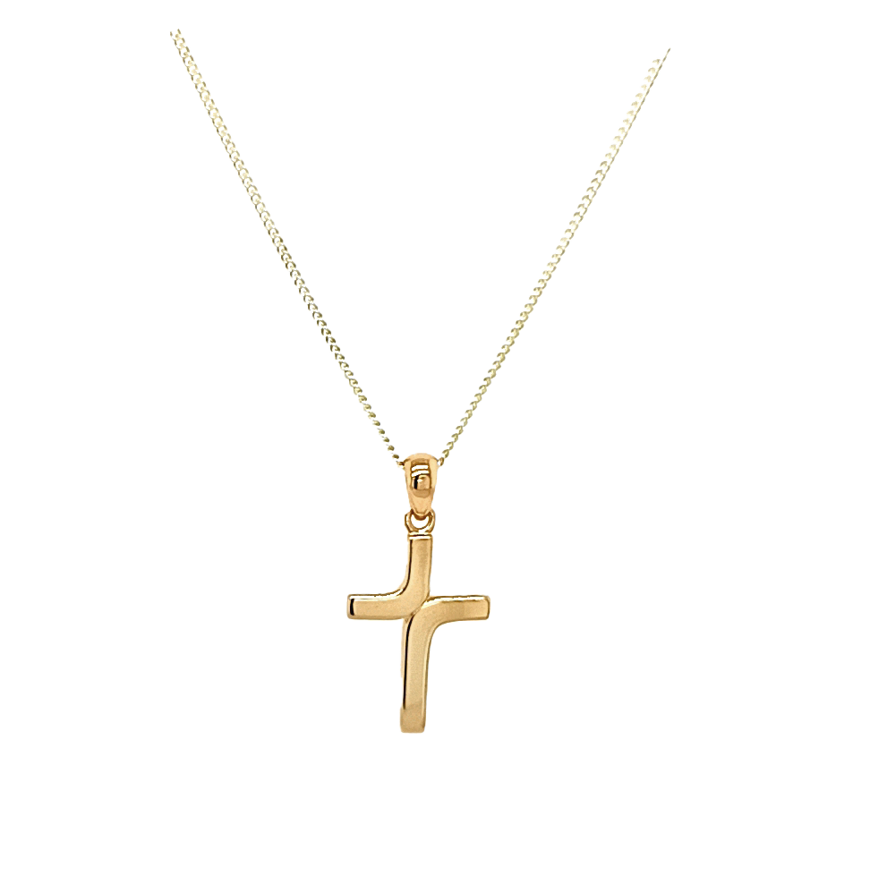 Silver Yellow Gold Plated Polished Abstract Cross Pendant on Chain