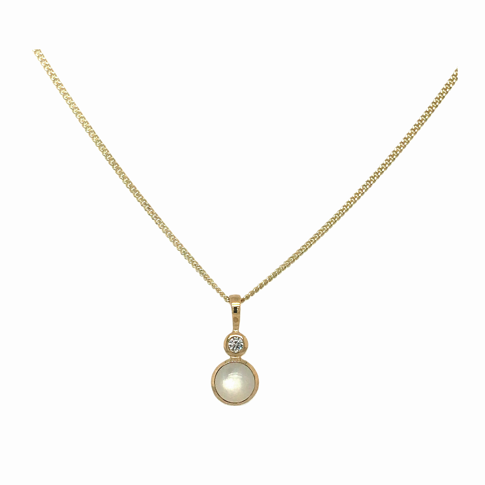 Silver Yellow Gold Plated Moonstone and CZ Pendant on Chain