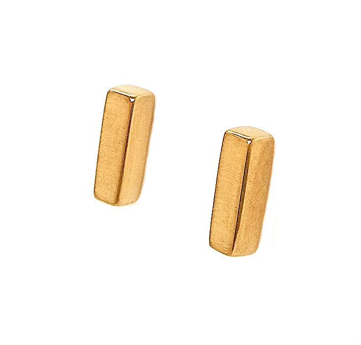 Silver Yellow Gold Plated Satin Rectangular Cube Stud Earrings