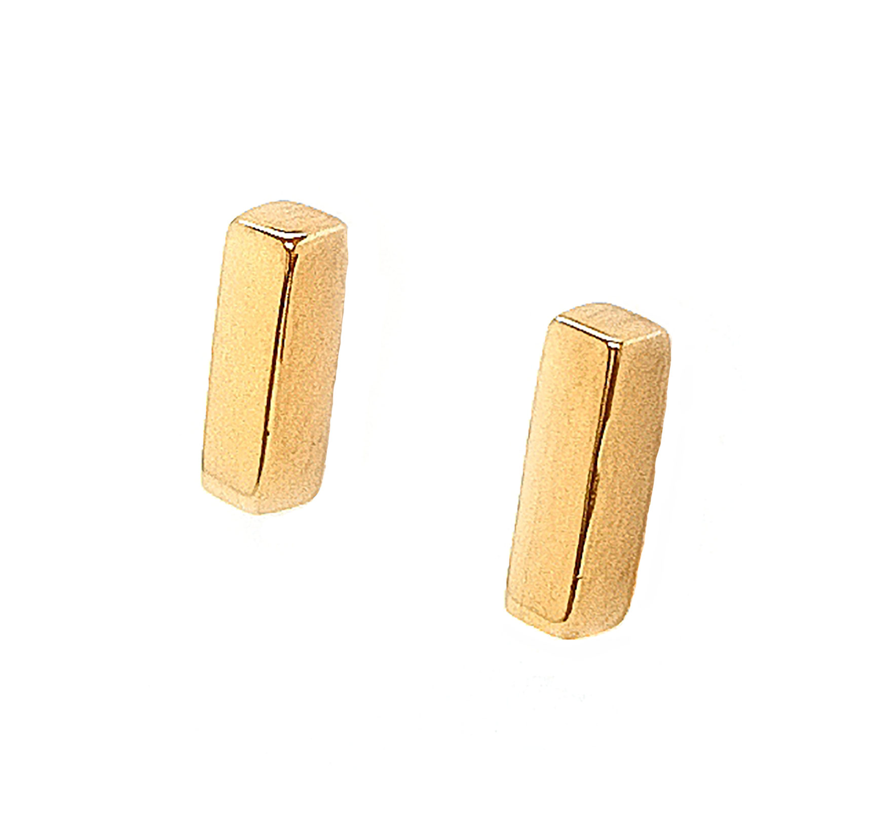 Silver Yellow Gold Plated Polished Rectangular Cube Stud Earrings