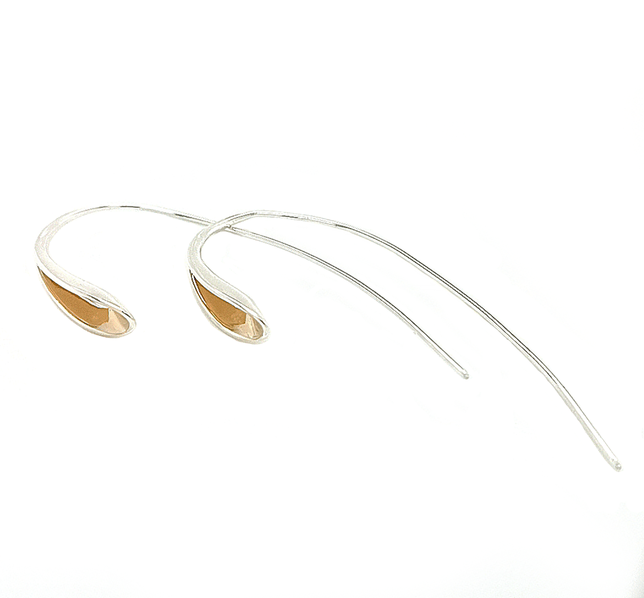 Silver Gold Plated Pear Long Sweep Wire Earrings