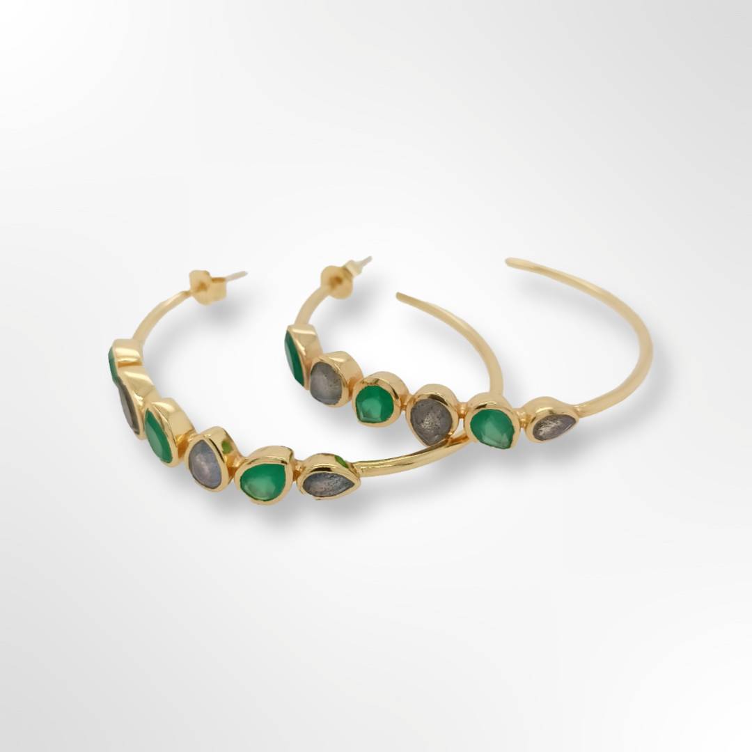 Gold Plated Gemstone Hoop Earrings