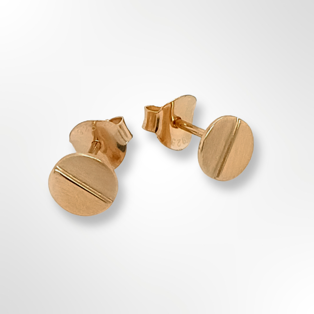 Sterling Silver Gold Plated Satin & Polish Round Disc Stud Earrings