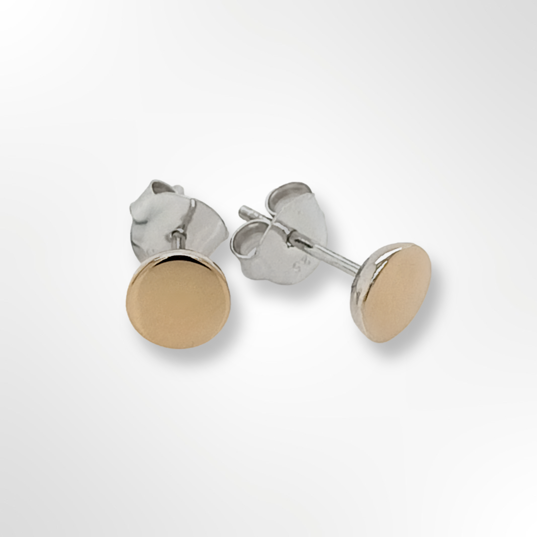 Sterling Silver Gold Plated Flat Disc Stud Earrings