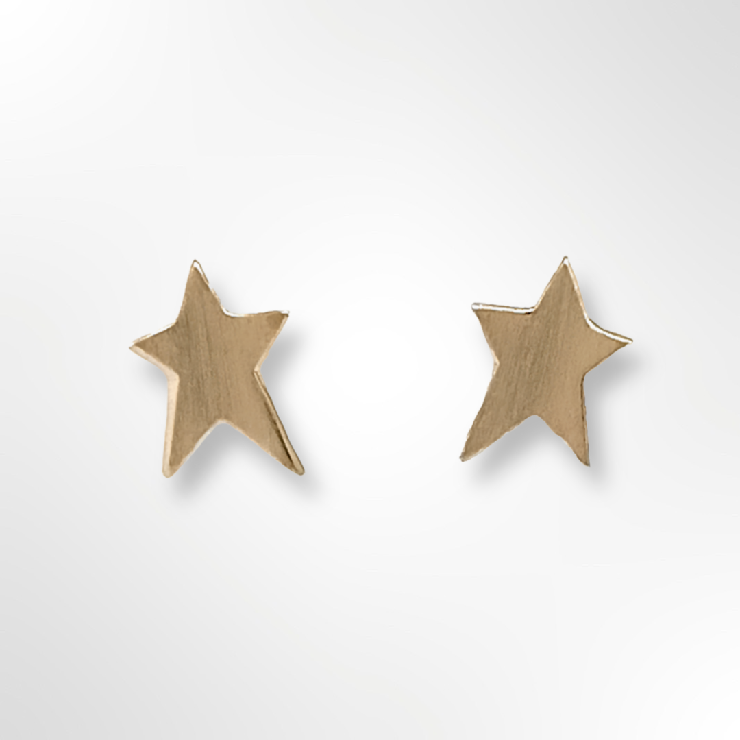 Sterling Silver Gold Plated Satin Star Stud Earrings