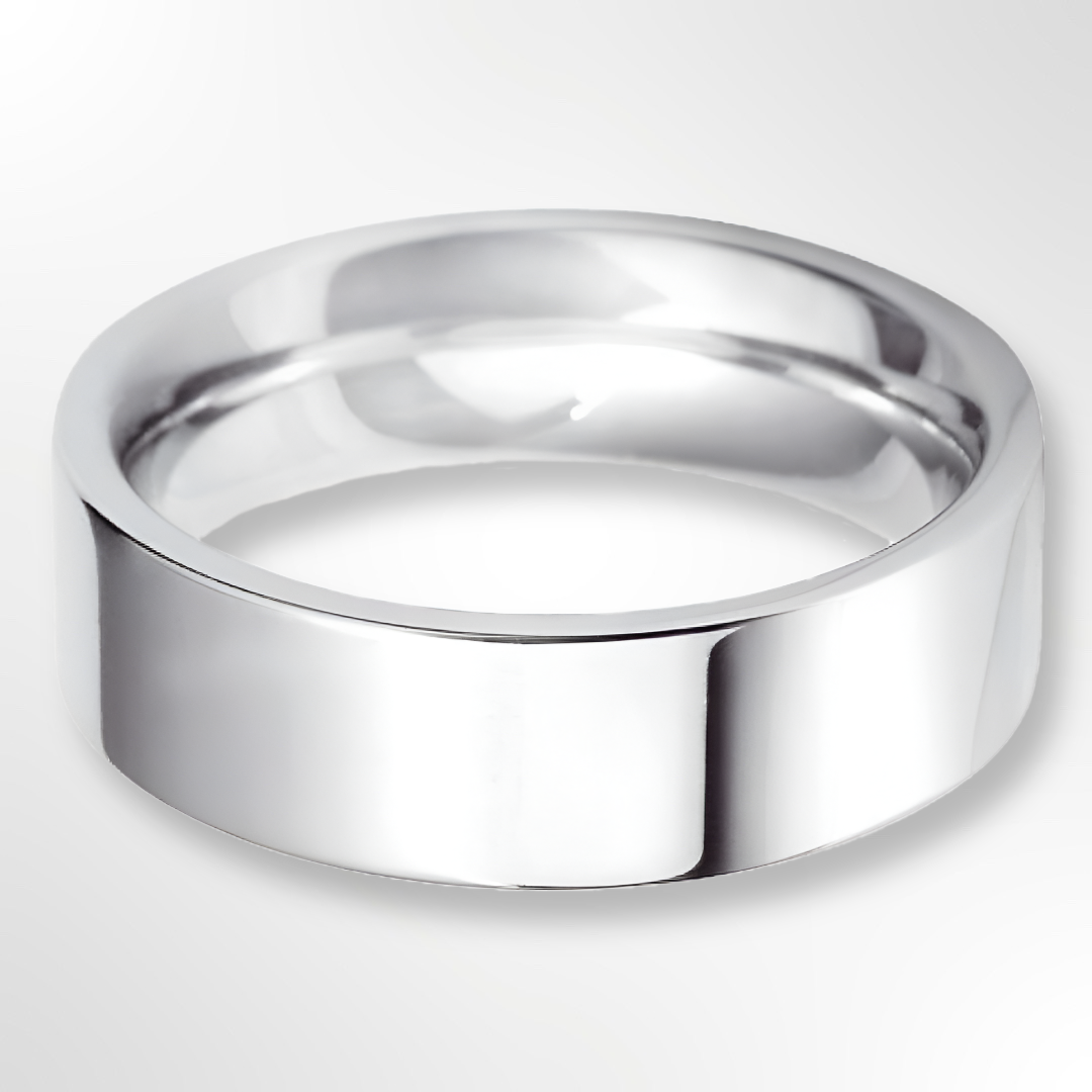 Heavy Flat Court Wedding Ring White Gold 6.0mm
