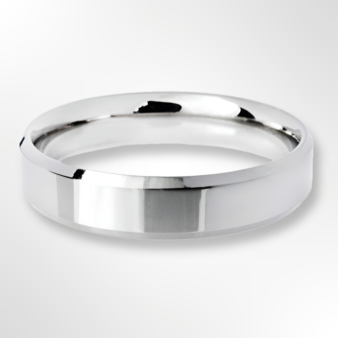 Light Bevelled Edge Profile Wedding Ring White Gold 5.0mm