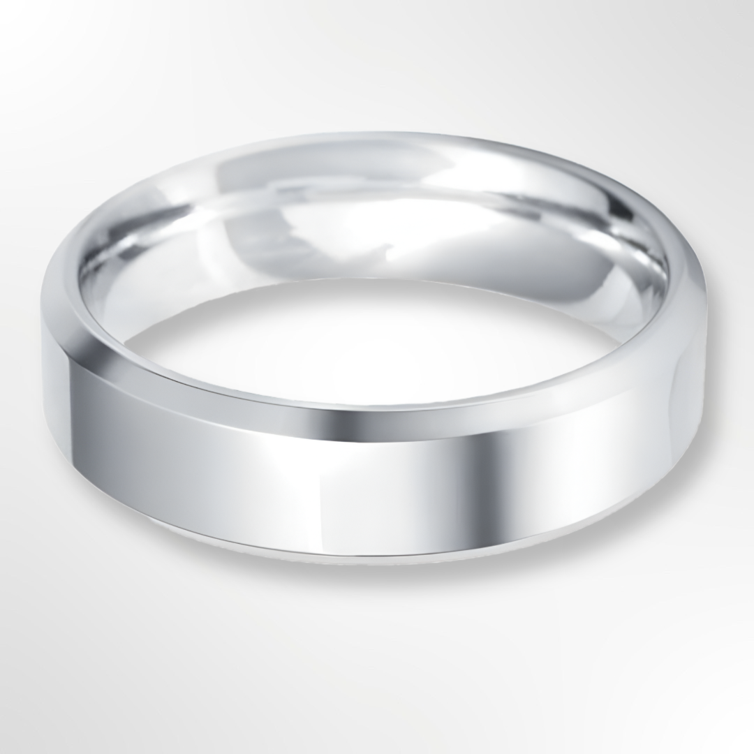 Light Bevelled Edge Profile Wedding Ring White Gold 6.0mm