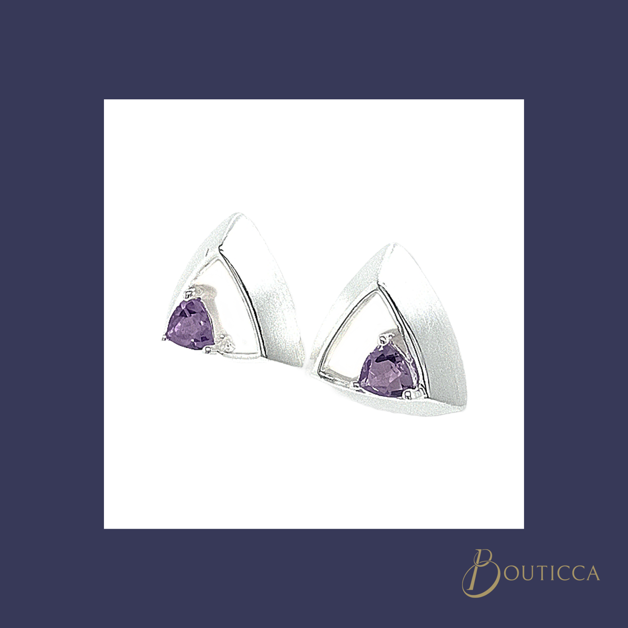 Silver Amethyst Triangle Stud Earrings