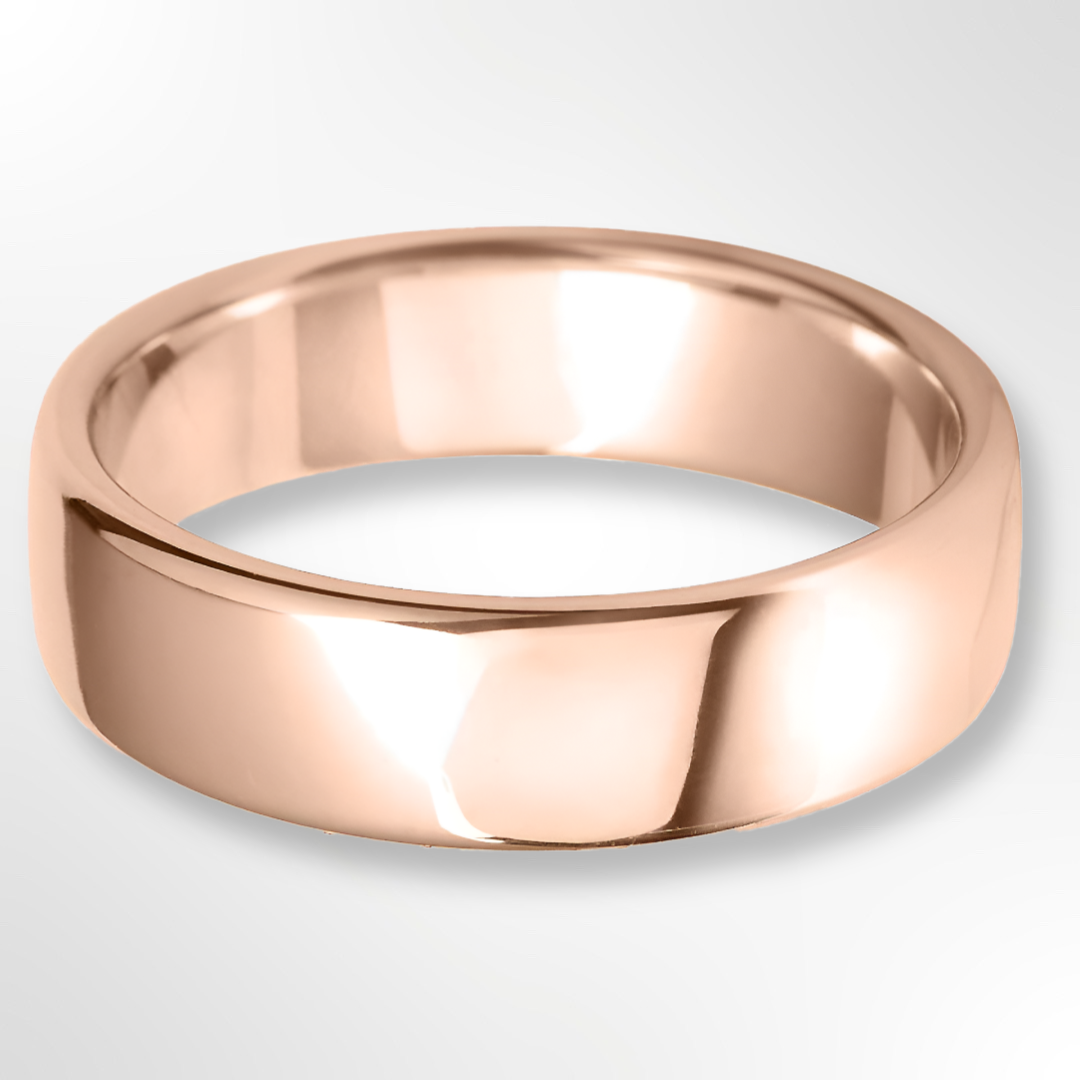 Rounded Flat Wedding Ring Rose Gold 6.0mm