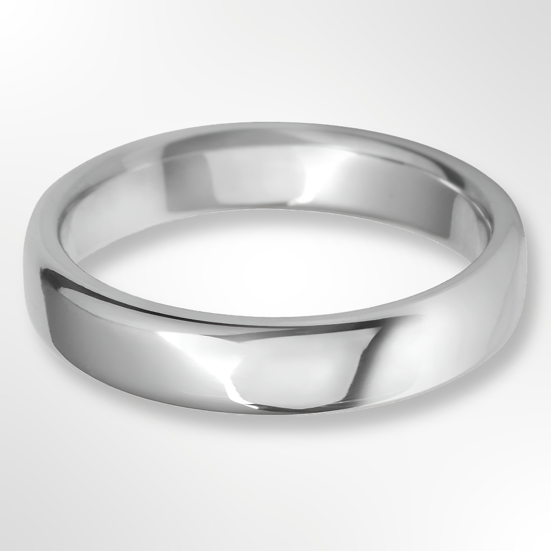 Rounded Flat Wedding Ring White Gold 4.0mm