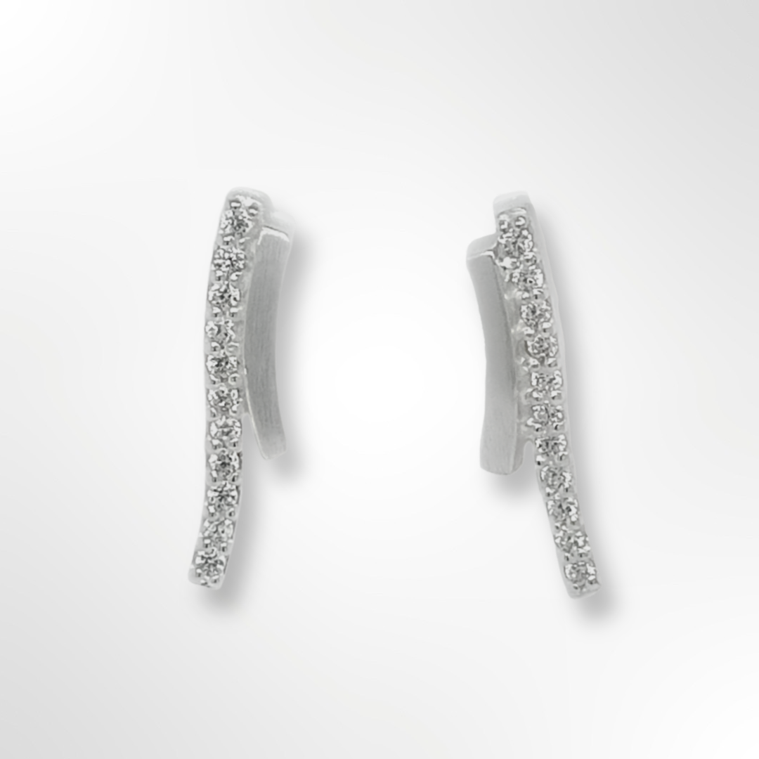 Sterling Silver CZ Double Curved Bars Drop Earrings