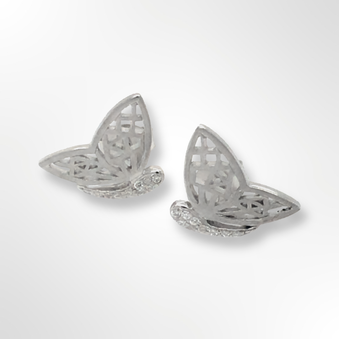 Sterling Silver and CZ Butterfly Stud Earrings
