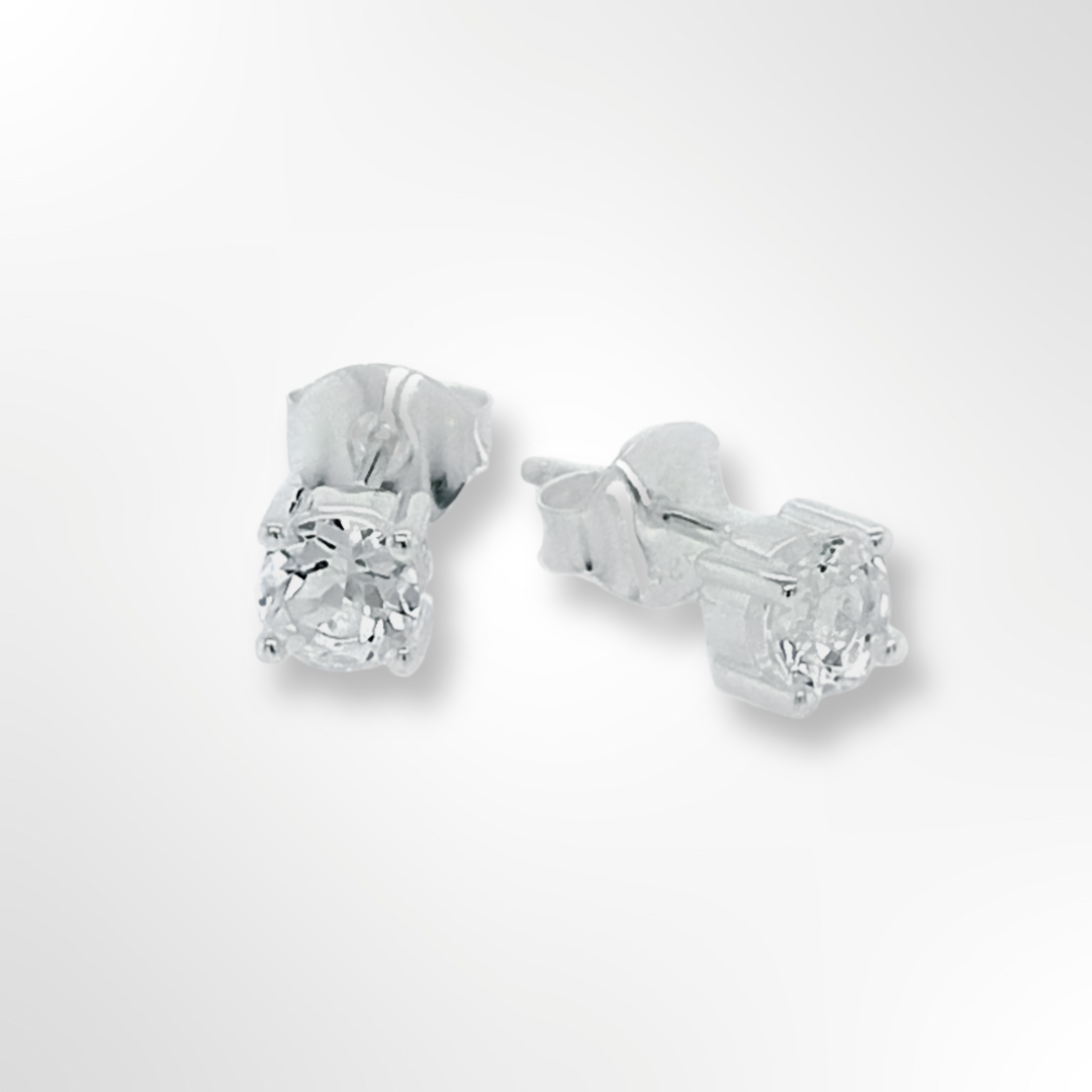 Sterling Silver Round Cubic Zirconia 4 Claws Set Stud Earrings