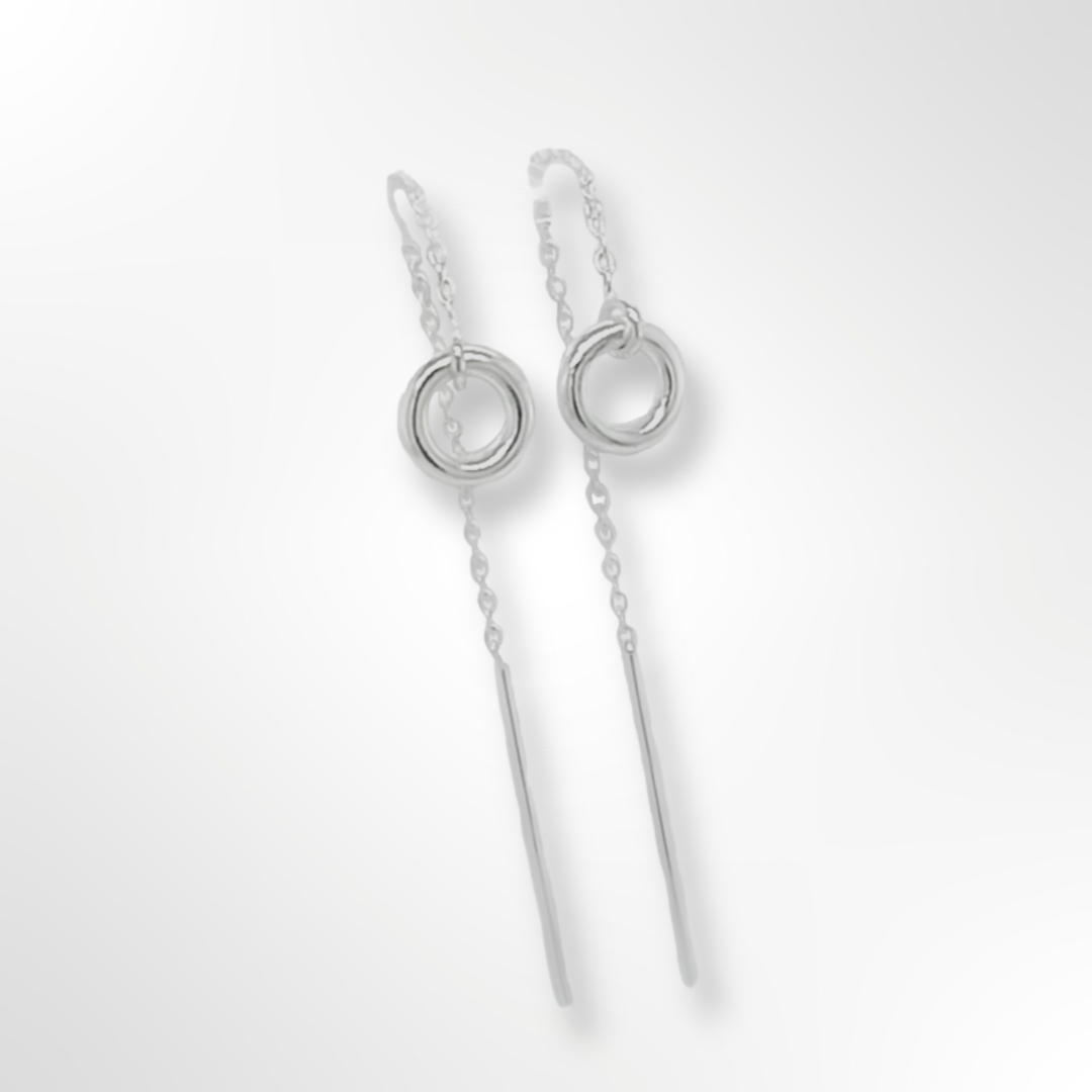 Sterling Silver Round Wire Ring and Chain Threader Drop Earrings